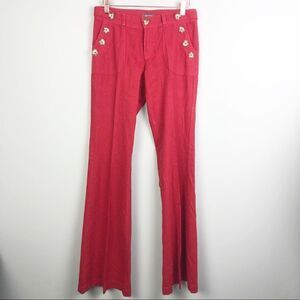 DENIMOCRACY | Linen Blend Red Wide Leg Pants Button Detail Size 28